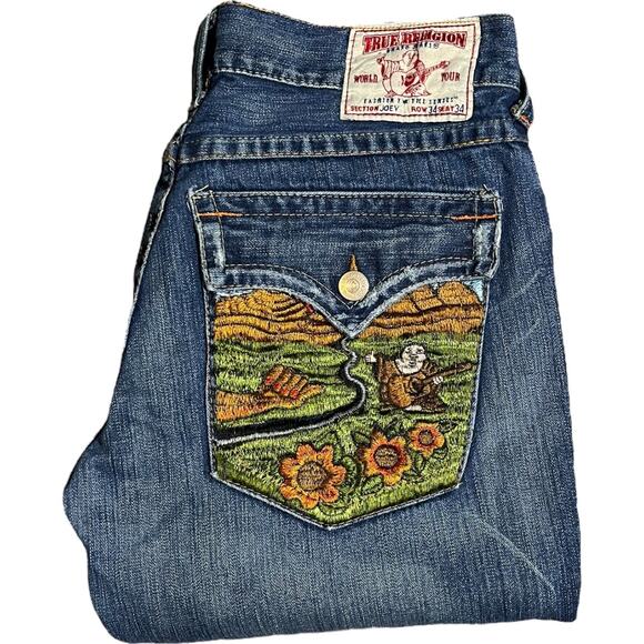 True Religion Buddah Nature Embroidered Y2K Joey Flare Jeans - Picture 1 of 7